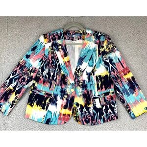 Koret Women's Blazer Jacket 16P Petite Multicolor Abstract Print Single Button L